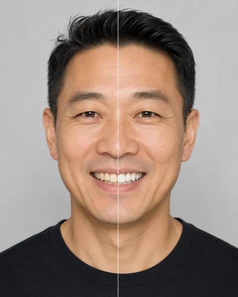 Before-and-after smile simulation on a model photo