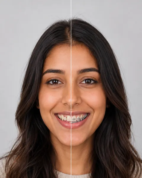 Before-and-after braces simulation on a model photo